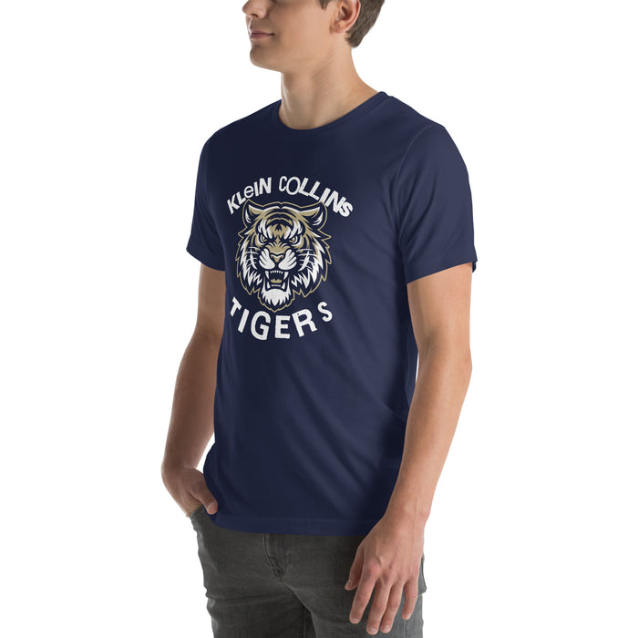 Man wearing Klein Collins High School Tigers Premium Navy Blue Unisex T-shirt 228