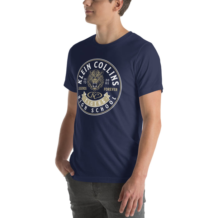 Man wearing Klein Collins High School Tigers Premium Navy Blue Unisex T-shirt 215