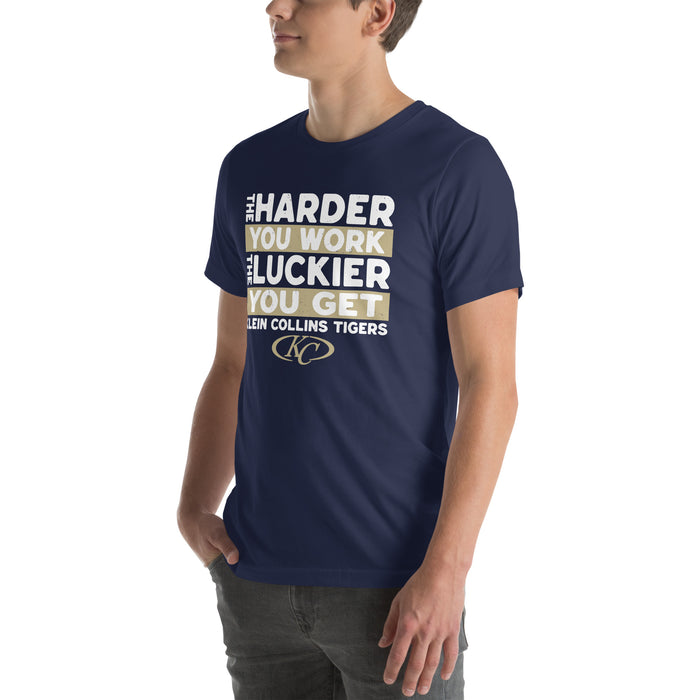 Man wearing Klein Collins High School Tigers Premium Navy Blue Unisex T-shirt 238