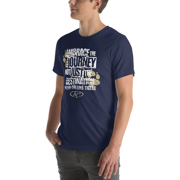 Man wearing Klein Collins High School Tigers Premium Navy Blue Unisex T-shirt 232