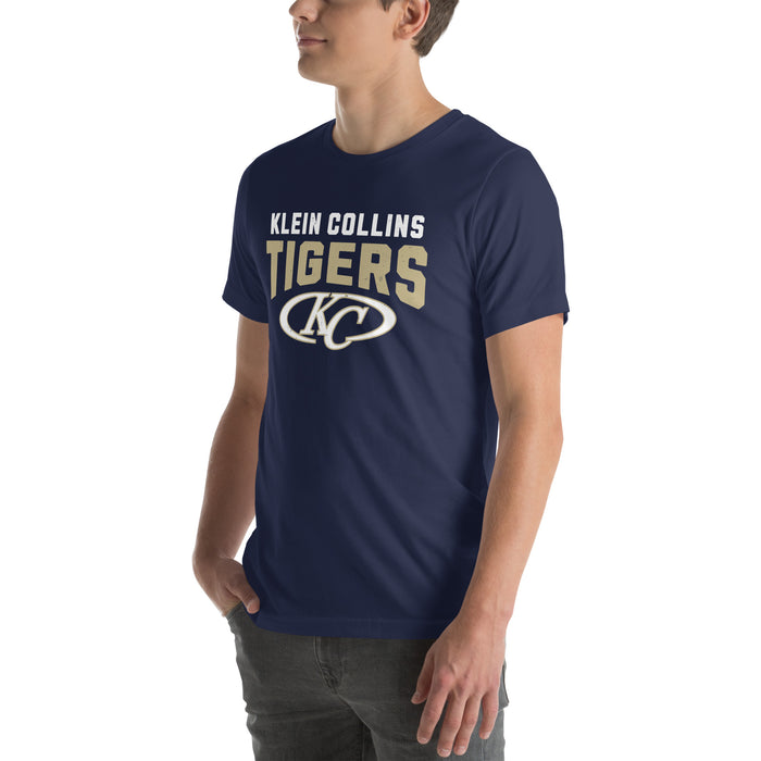 Man wearing Klein Collins High School Tigers Premium Navy Blue Unisex T-shirt 234
