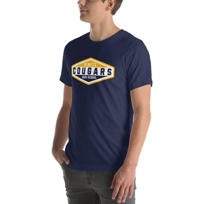 Man wearing Nimitz High School Cougars Navy Blue Premium Unisex T-shirt 009