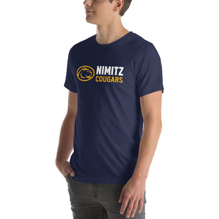 Man wearing Nimitz High School Cougars Navy Blue Premium Unisex T-shirt 200