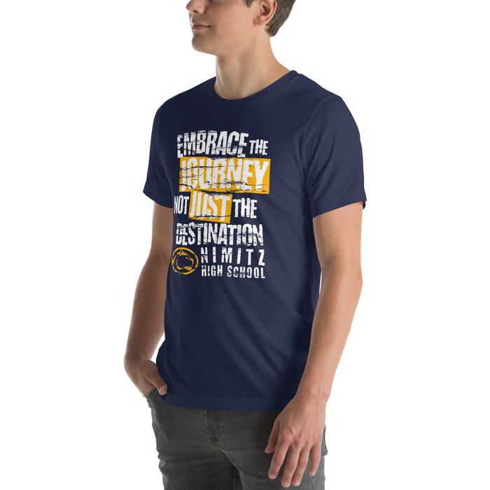 Man wearing Nimitz High School Cougars Navy Blue Premium Unisex T-shirt 232