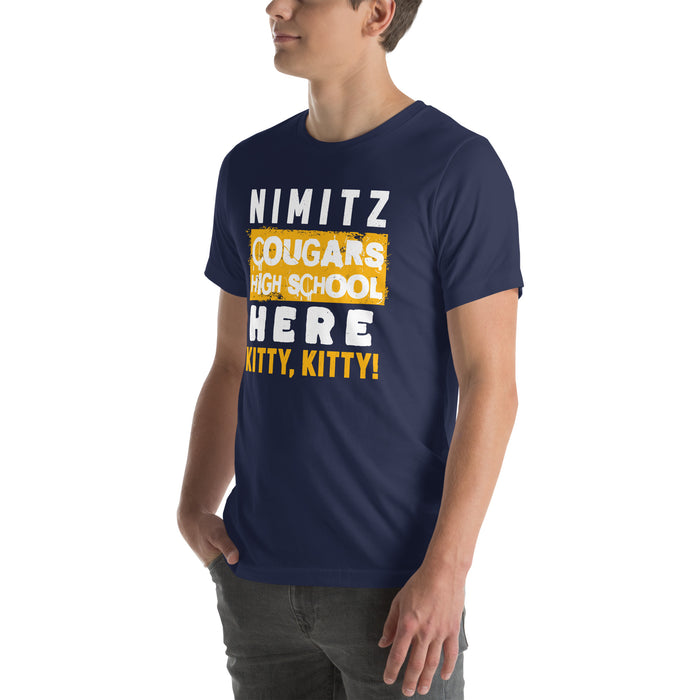 Man wearing Nimitz High School Cougars Navy Blue Premium Unisex T-shirt 231