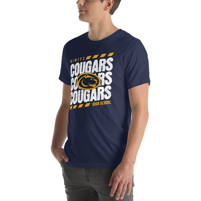 Man wearing Nimitz High School Cougars Navy Blue Premium Unisex T-shirt 223
