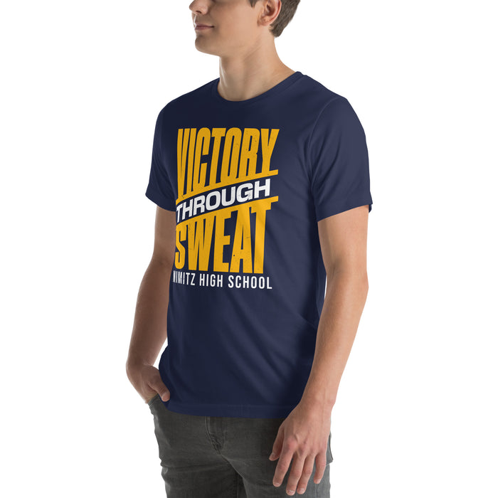 Man wearing Nimitz High School Cougars Navy Blue Premium Unisex T-shirt 241