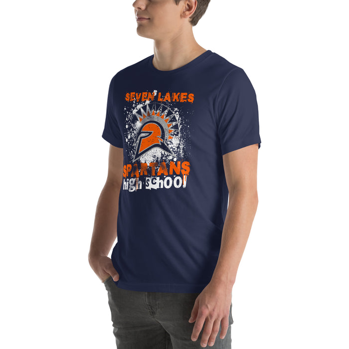 Man wearing Seven Lakes High School Spartans Navy Blue Premium Unisex T-shirt 205