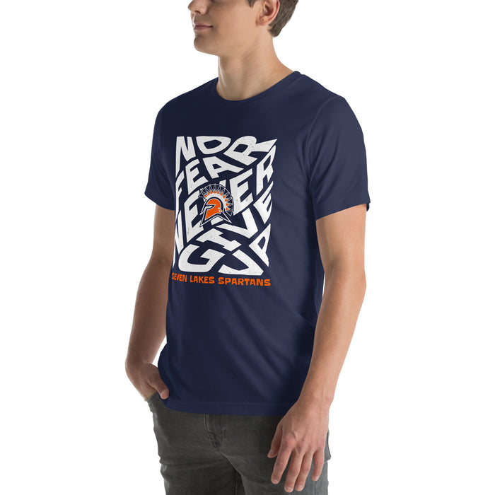 Man wearing Seven Lakes High School Spartans Navy Blue Premium Unisex T-shirt 236