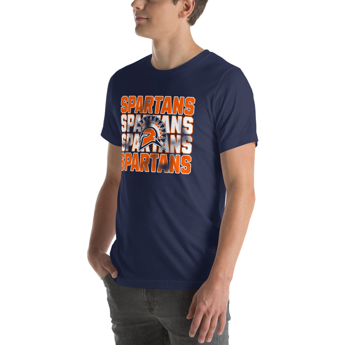 Man wearing Seven Lakes High School Spartans Navy Blue Premium Unisex T-shirt 233