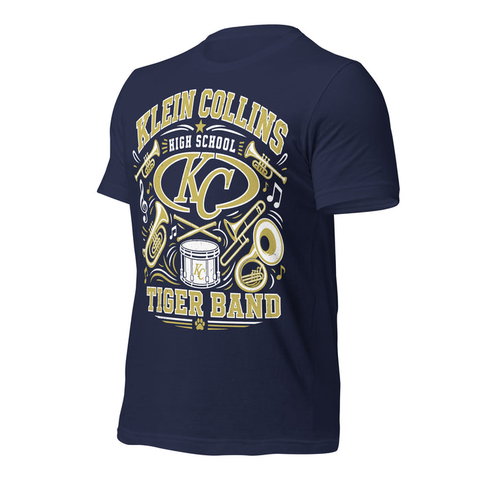 Left profile view of Klein Collins High School Tiger Band Navy Blue Premium T-shirt 002