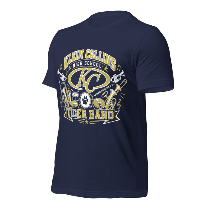 Left profile view of Klein Collins High School Tiger Band Navy Blue Premium T-shirt 001