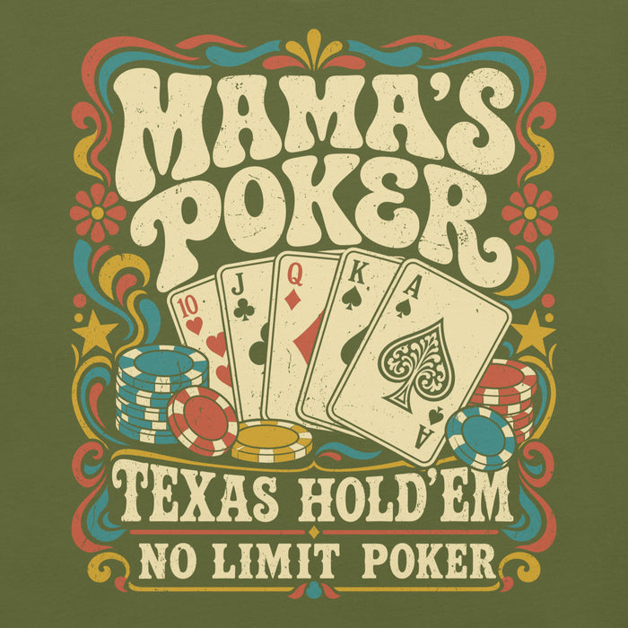 Close-up view of Mama's Poker Premium Unisex T-shirt 226