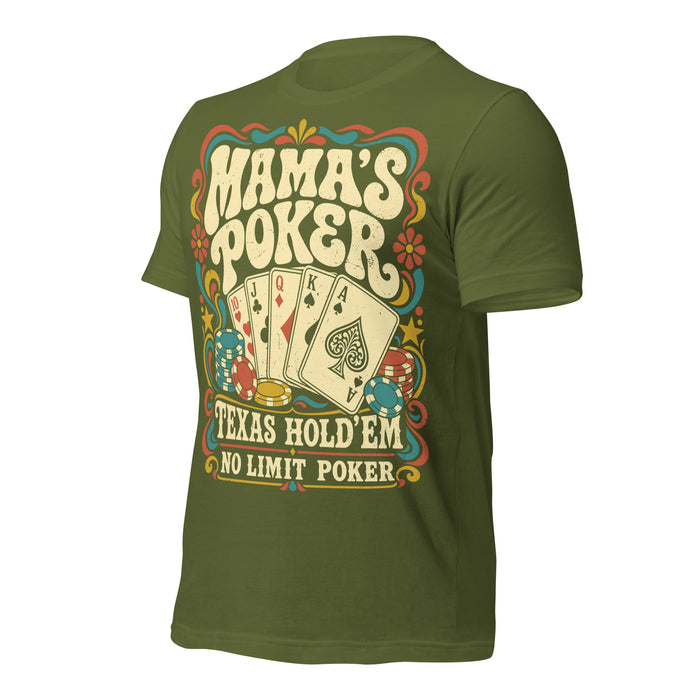 Left profile view of Mama's Poker Premium Unisex T-shirt 226