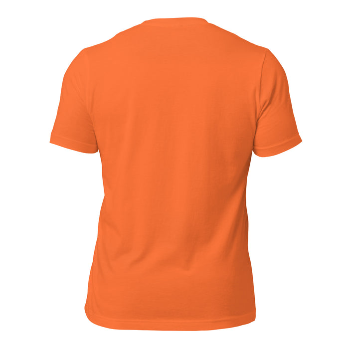 Back view of Seven Lakes High School Spartans Orange Premium Unisex T-shirt 223