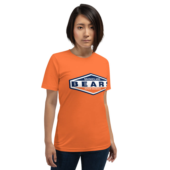 Woman wearing a Bridgeland High School Bears Premium Orange Unisex T-shirt 09