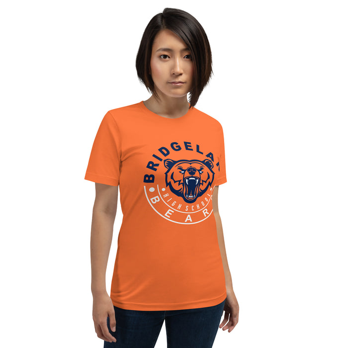 Woman wearing a Bridgeland High School Bears Premium Orange Unisex T-shirt 19