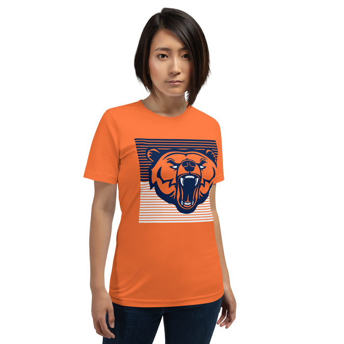 Woman wearing a Bridgeland High School Bears Premium Orange Unisex T-shirt 27