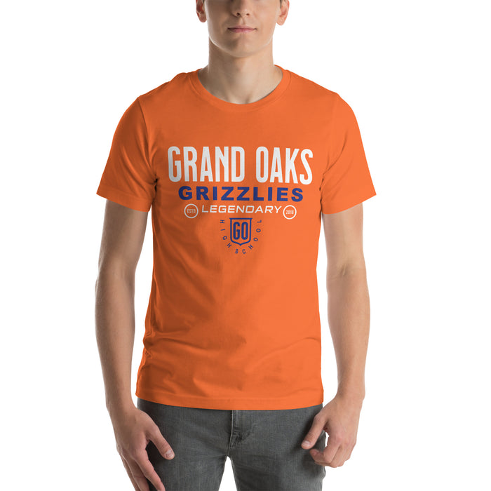 Man wearing a Grand Oaks High School Grizzlies Premium Orange Unisex T-shirt 03