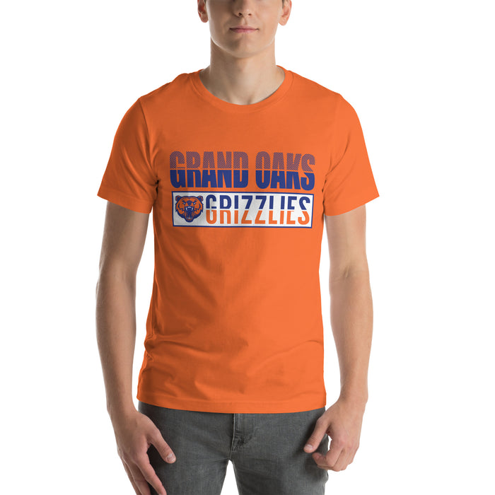 Man wearing a Grand Oaks High School Grizzlies Premium Orange Unisex T-shirt 31