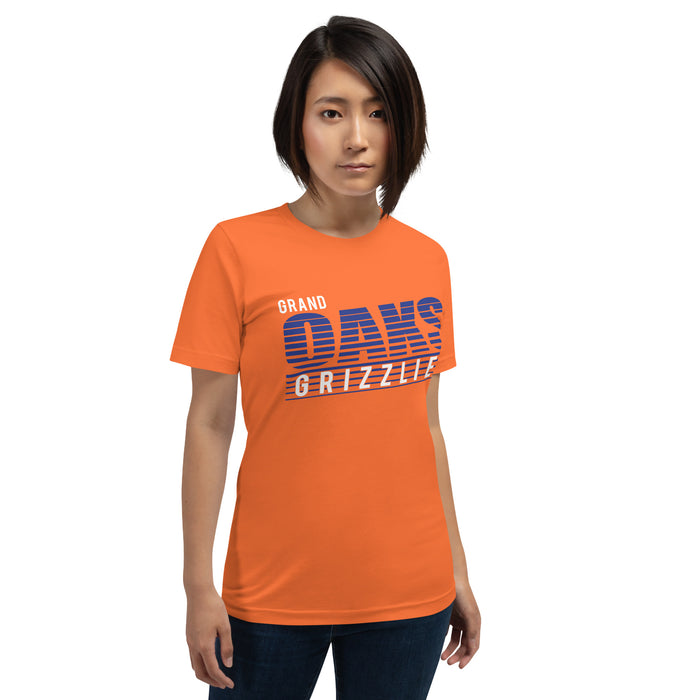 Woman wearing a Grand Oaks High School Grizzlies Premium Orange Unisex T-shirt 32