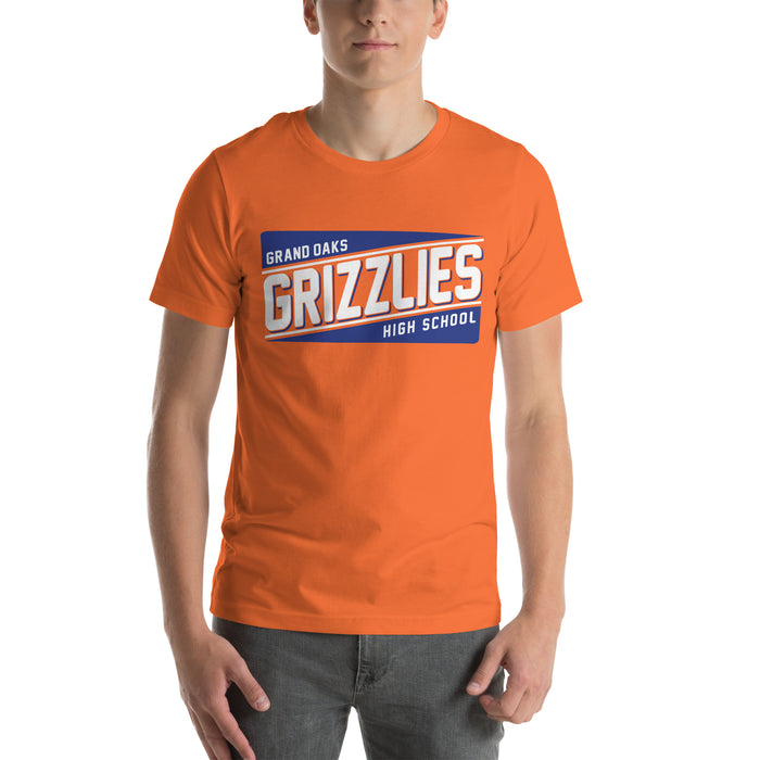 Man wearing a Grand Oaks High School Grizzlies Premium Orange Unisex T-shirt 84