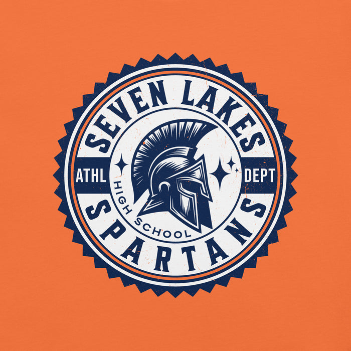 Close-up view of Seven Lakes High School Spartans Orange Premium Unisex T-shirt 203