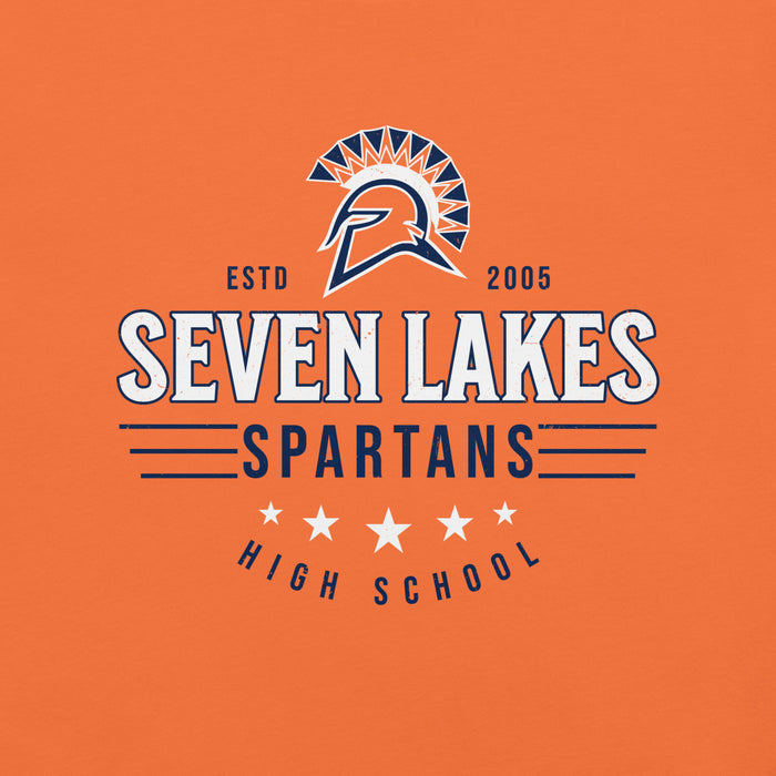 Close-up view of Seven Lakes High School Spartans Orange Premium Unisex T-shirt 217