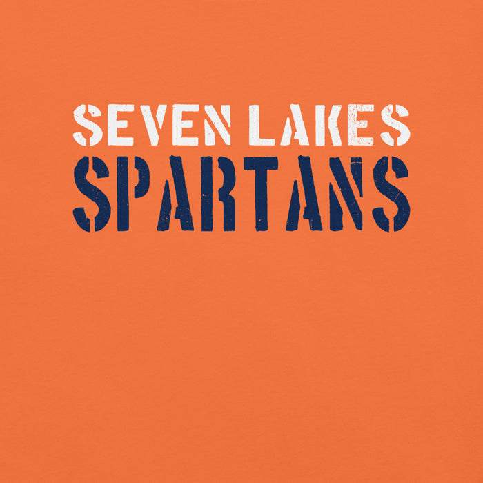 Close-up view of Seven Lakes High School Spartans Orange Premium Unisex T-shirt 017