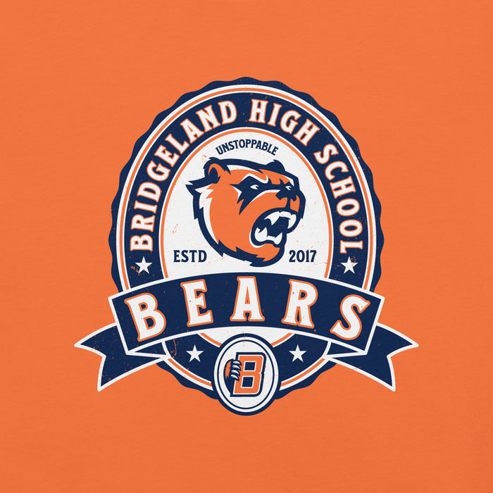 Close-up view of Bridgeland High School Bears Premium Orange Unisex T-shirt 212