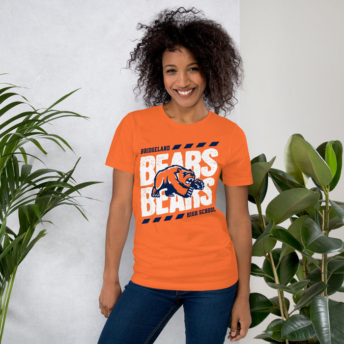Woman wearing Bridgeland High School Bears Premium Orange Unisex T-shirt 223