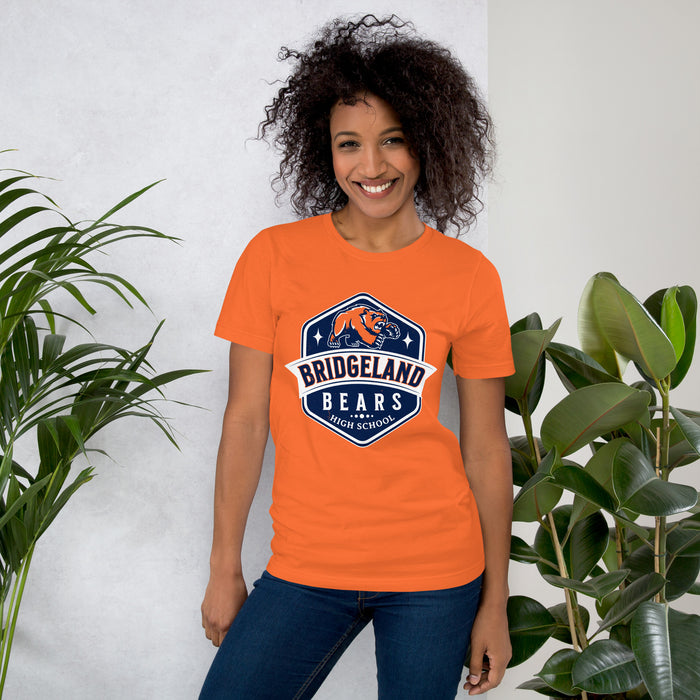 Woman wearing Bridgeland High School Bears Premium Orange Unisex T-shirt 209