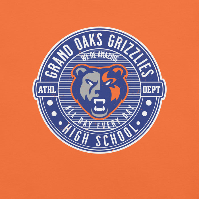 Close-up view of Grand Oaks High School Grizzlies Premium Orange Unisex T-shirt 224