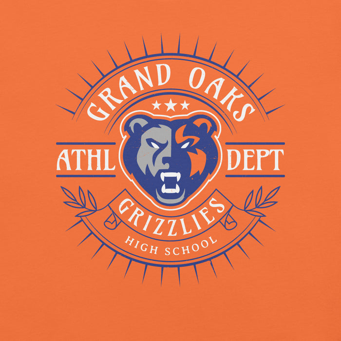 Close-up view of Grand Oaks High School Grizzlies Premium Orange Unisex T-shirt 201