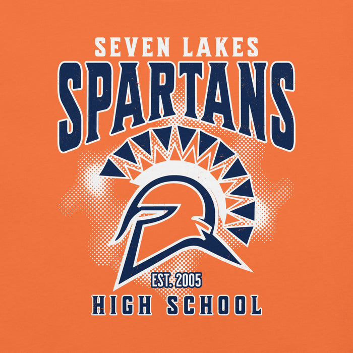 Close-up view of Seven Lakes High School Spartans Orange Premium Unisex T-shirt 213