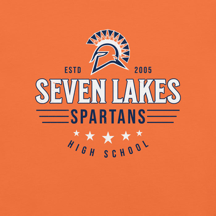 Close-up view of Seven Lakes High School Spartans Orange Premium Unisex T-shirt 217