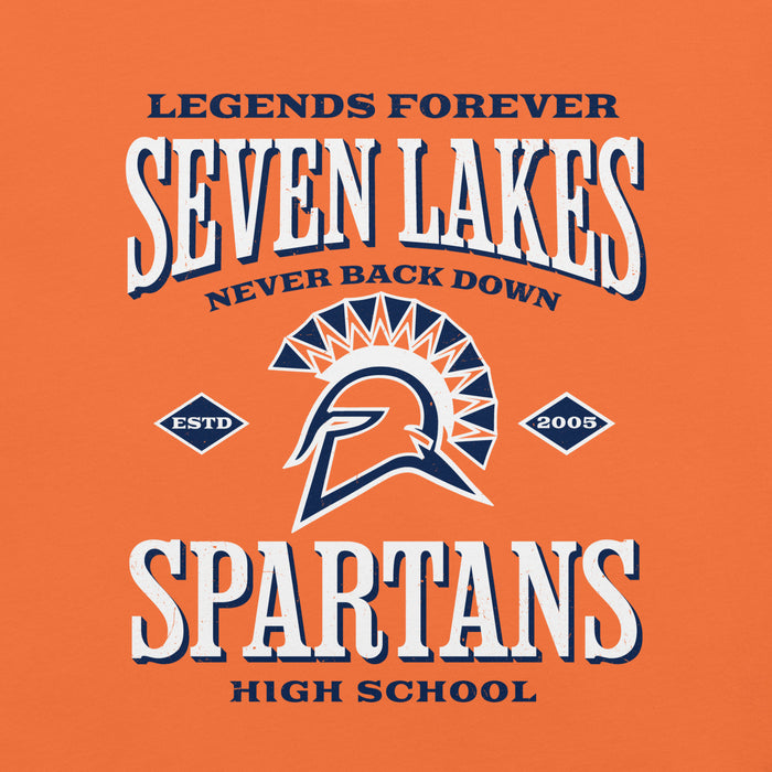 Man wearing Seven Lakes High School Spartans Orange Premium Unisex T-shirt 230