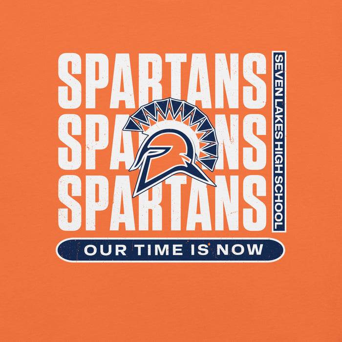 Close-up view of Seven Lakes High School Spartans Orange Premium Unisex T-shirt 235
