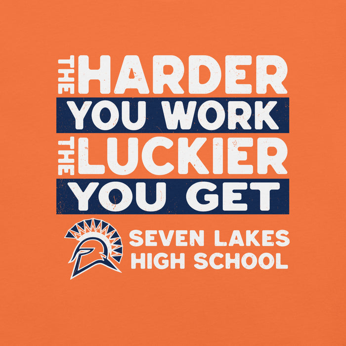 Close-up view of Seven Lakes High School Spartans Orange Premium Unisex T-shirt 238