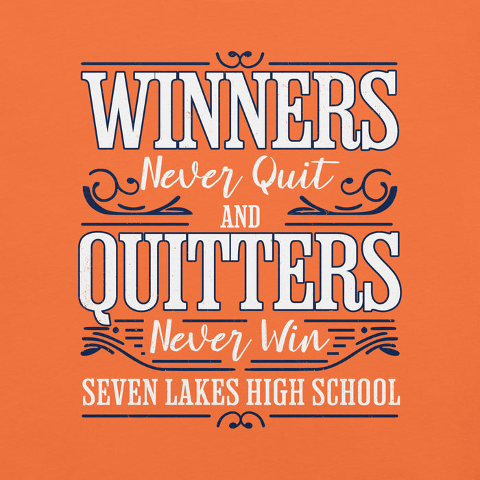 Close-up view of Seven Lakes High School Spartans Orange Premium Unisex T-shirt 237