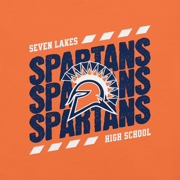 Close-up view of Seven Lakes High School Spartans Orange Premium Unisex T-shirt 223