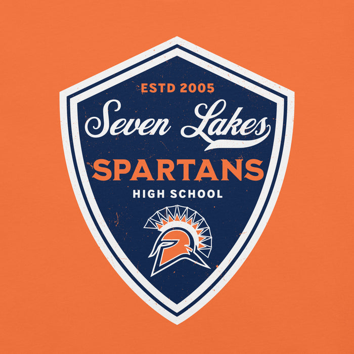 Close-up view of Seven Lakes High School Spartans Orange Premium Unisex T-shirt 225