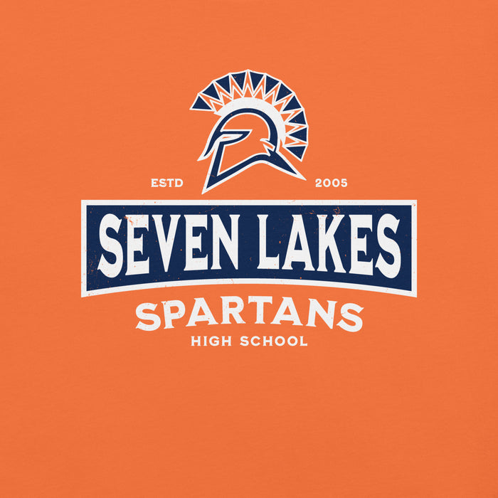 Close-up view of Seven Lakes High School Spartans Orange Premium Unisex T-shirt 202