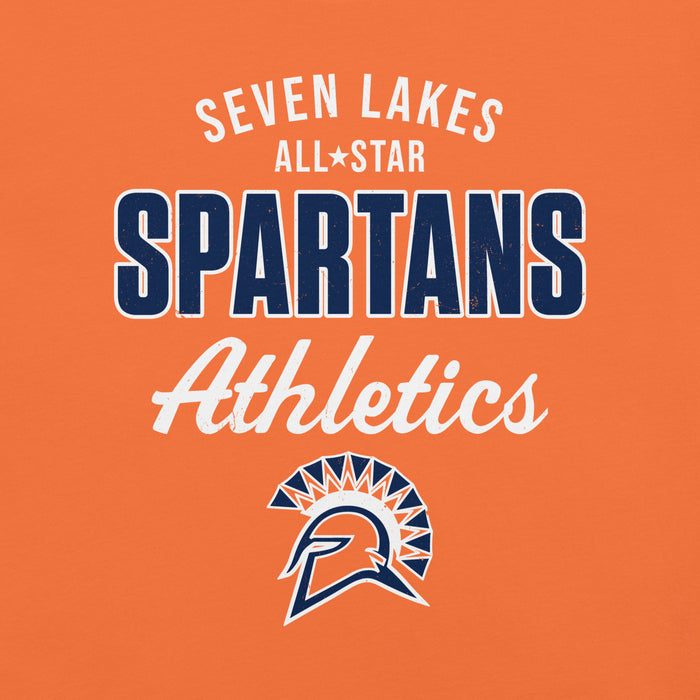 Close-up view of Seven Lakes High School Spartans Orange Premium Unisex T-shirt 034