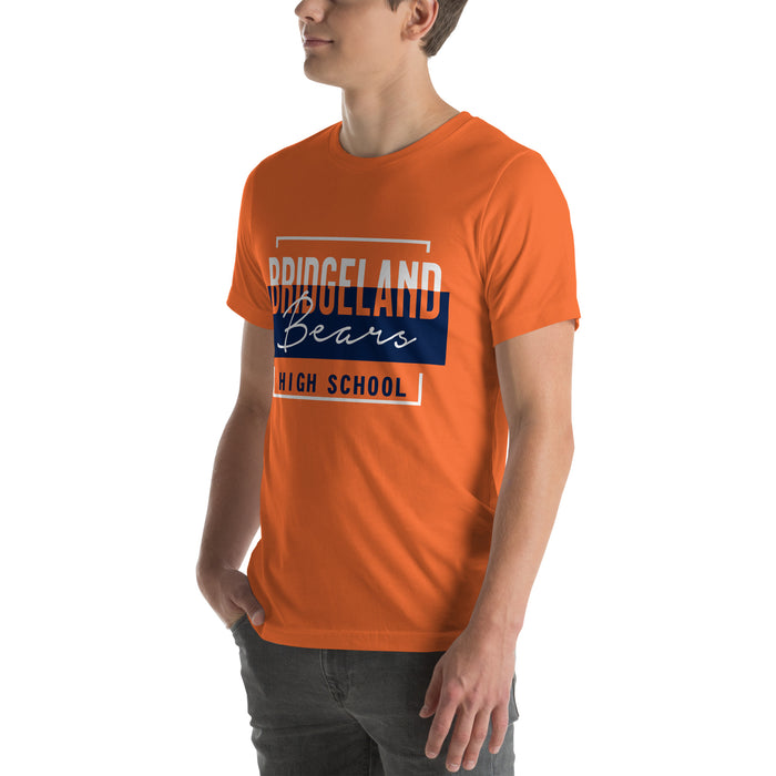 Man wearing a Bridgeland High School Bears Premium Orange Unisex T-shirt 05