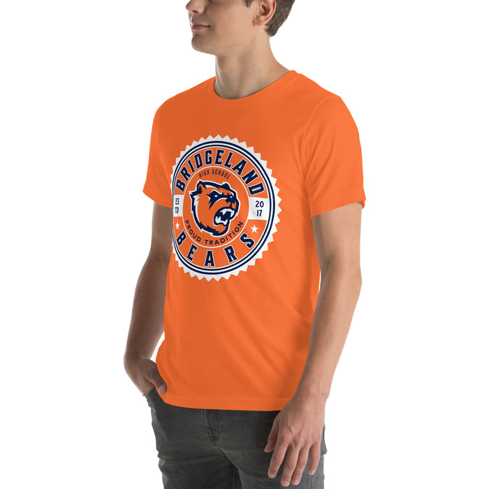 Man wearing Bridgeland High School Bears Premium Orange Unisex T-shirt 203