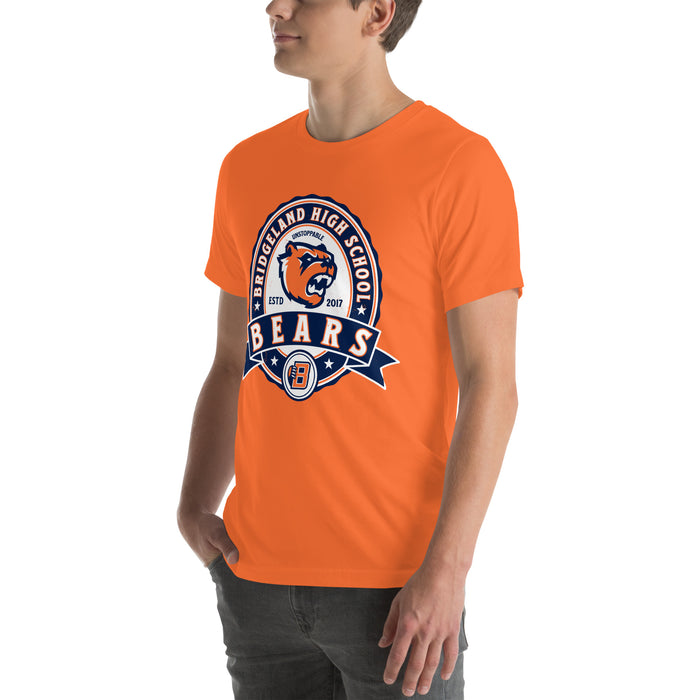 Man wearing Bridgeland High School Bears Premium Orange Unisex T-shirt 212
