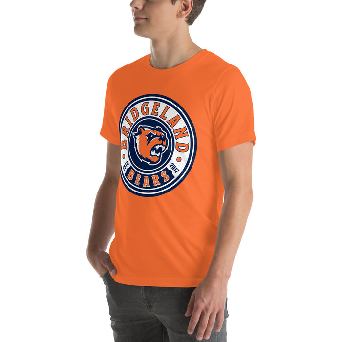 Man wearing Bridgeland High School Bears Premium Orange Unisex T-shirt 220