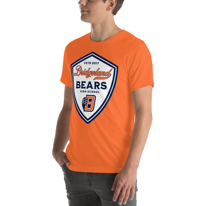 Man wearing Bridgeland High School Bears Premium Orange Unisex T-shirt 225