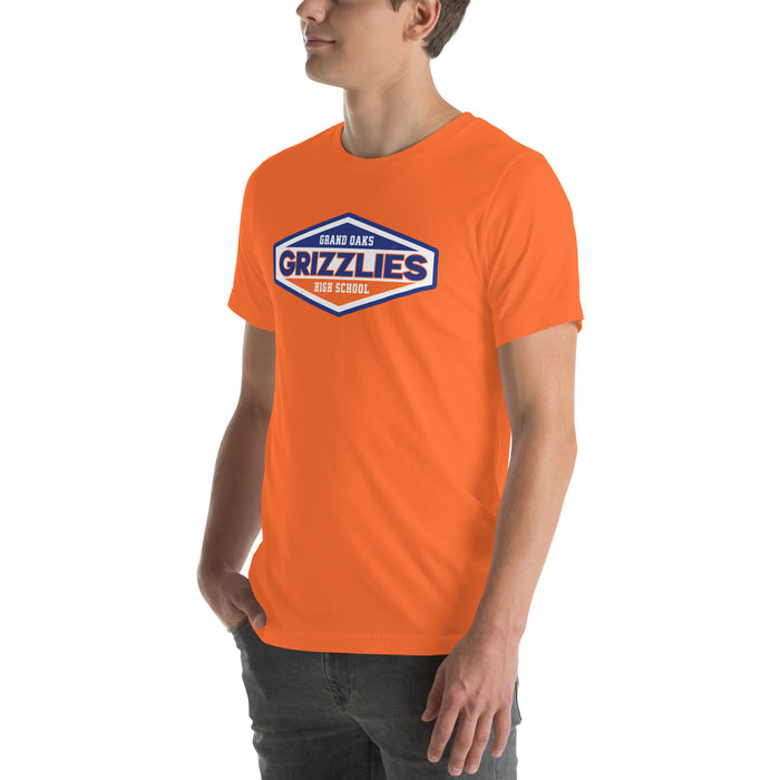 Man wearing Grand Oaks High School Grizzlies Premium Orange Unisex T-shirt 009